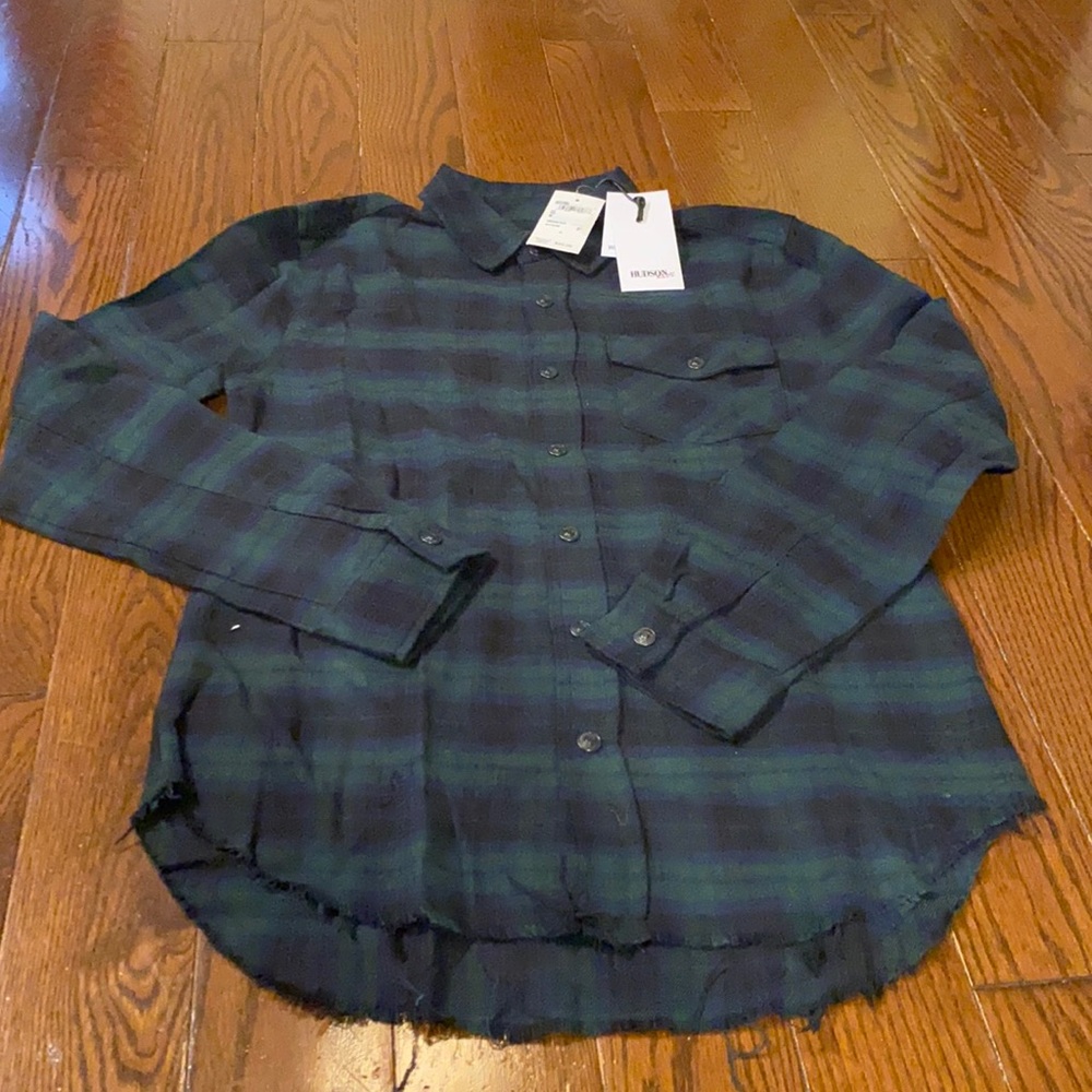 Hudson Kids gender neutral plaid flannel button down shirt size medium nwt